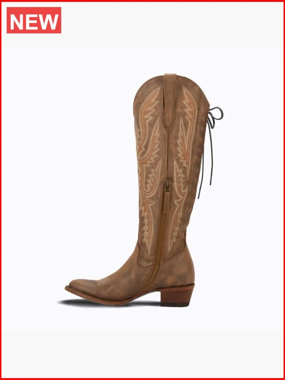 Over the Knee Cowgirl Boots Adjustable Thigh High with Side Zipper